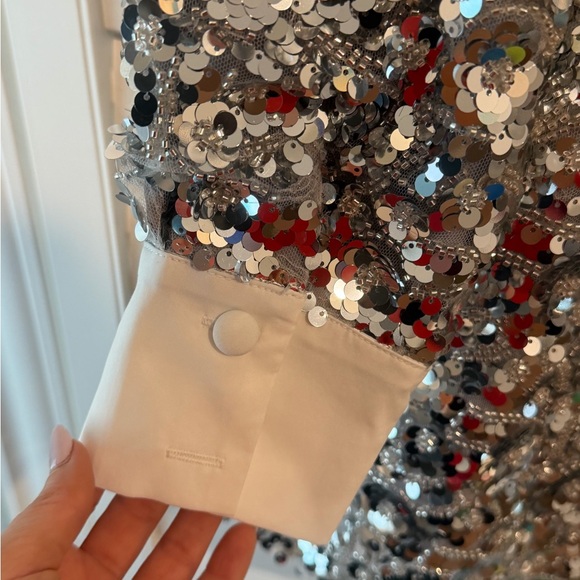 AKIRA Silver Sequin Dress with White Collar - Picture 3 of 8